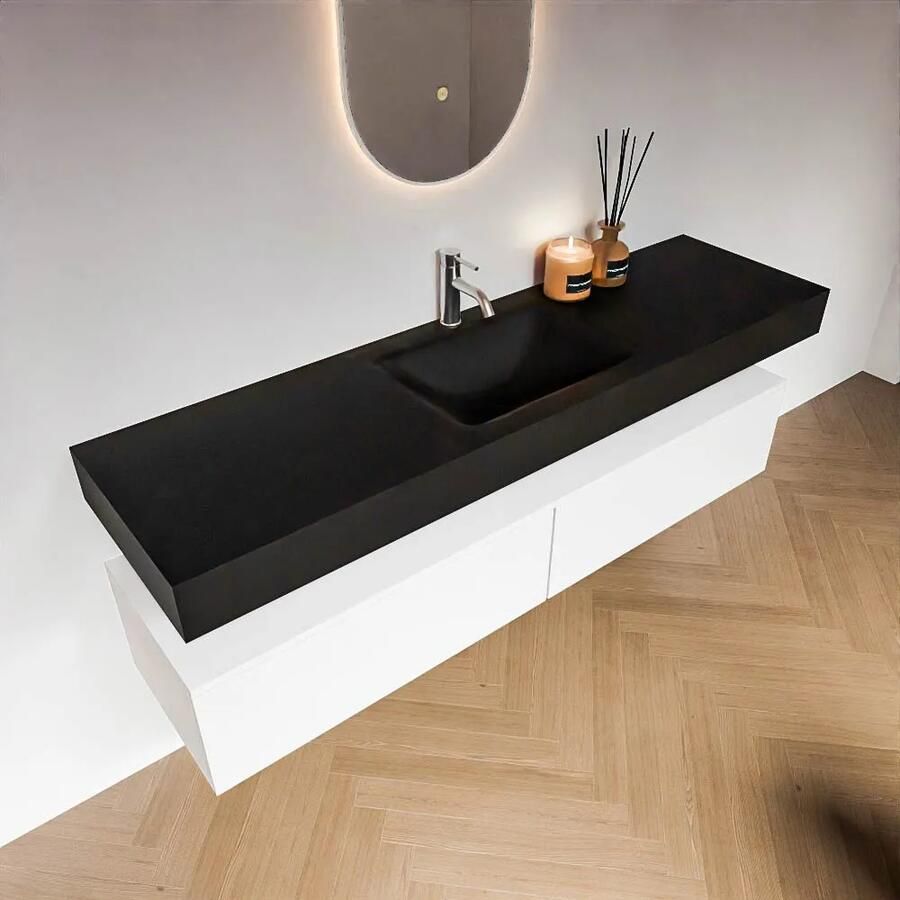 Zaro Alan badmeubel 170cm talc 2 lades met vrijhangende wastafel cloud midden 1 kraangat urban