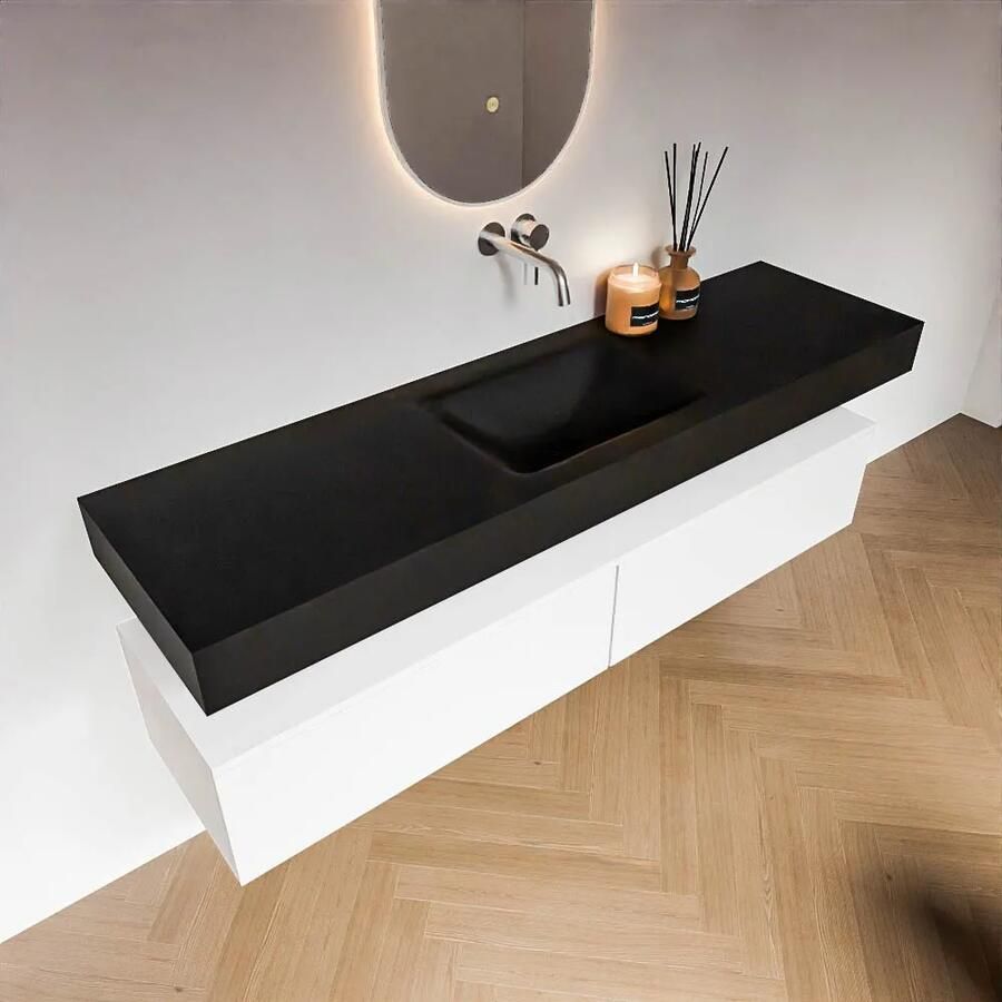 Zaro Alan badmeubel 170cm talc 2 lades met vrijhangende wastafel cloud midden zonder kraangat urban