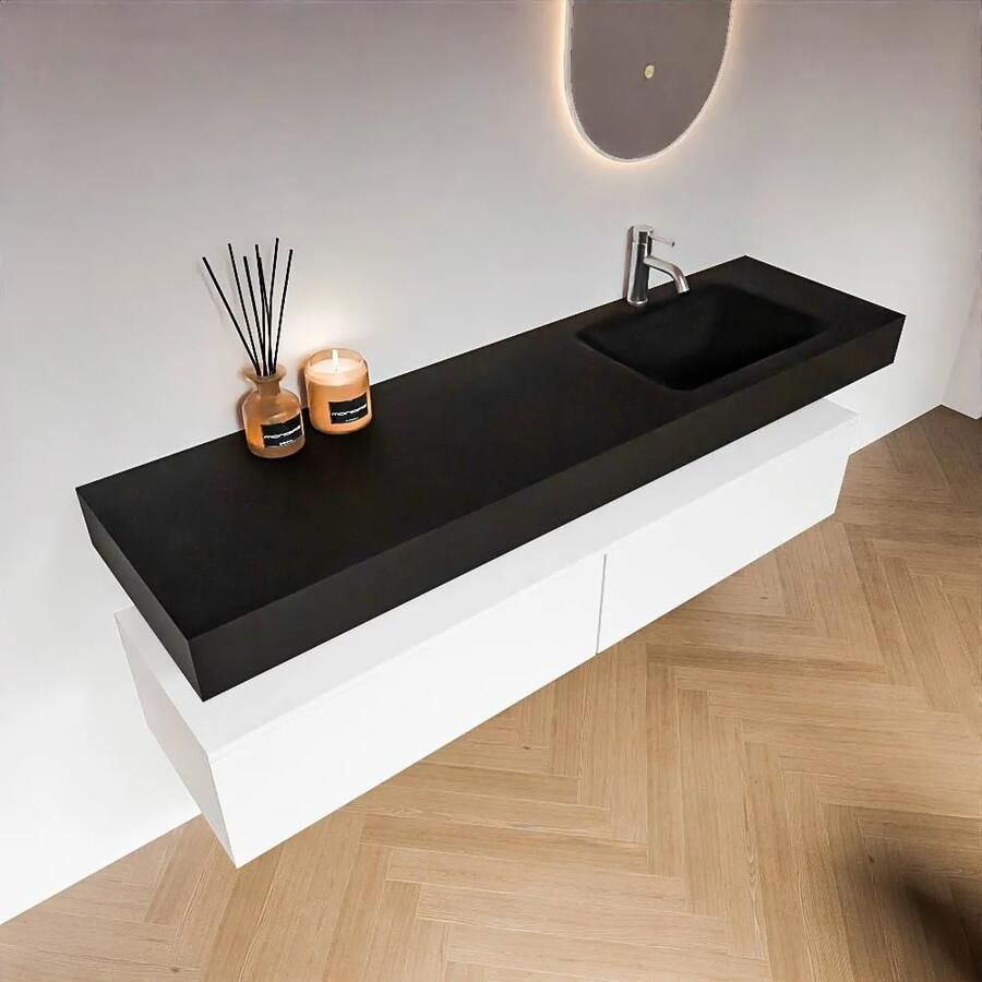 Zaro Alan badmeubel 170cm talc 2 lades met vrijhangende wastafel cloud rechts 1 kraangat urban