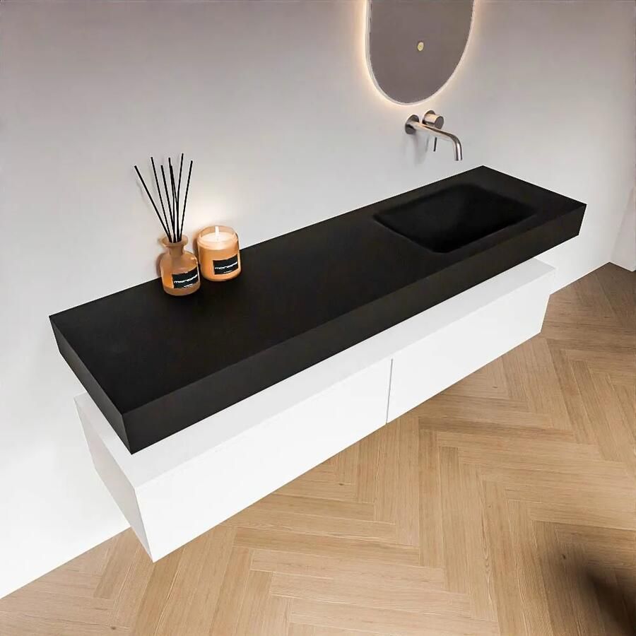 Zaro Alan badmeubel 170cm talc 2 lades met vrijhangende wastafel cloud rechts zonder kraangat urban