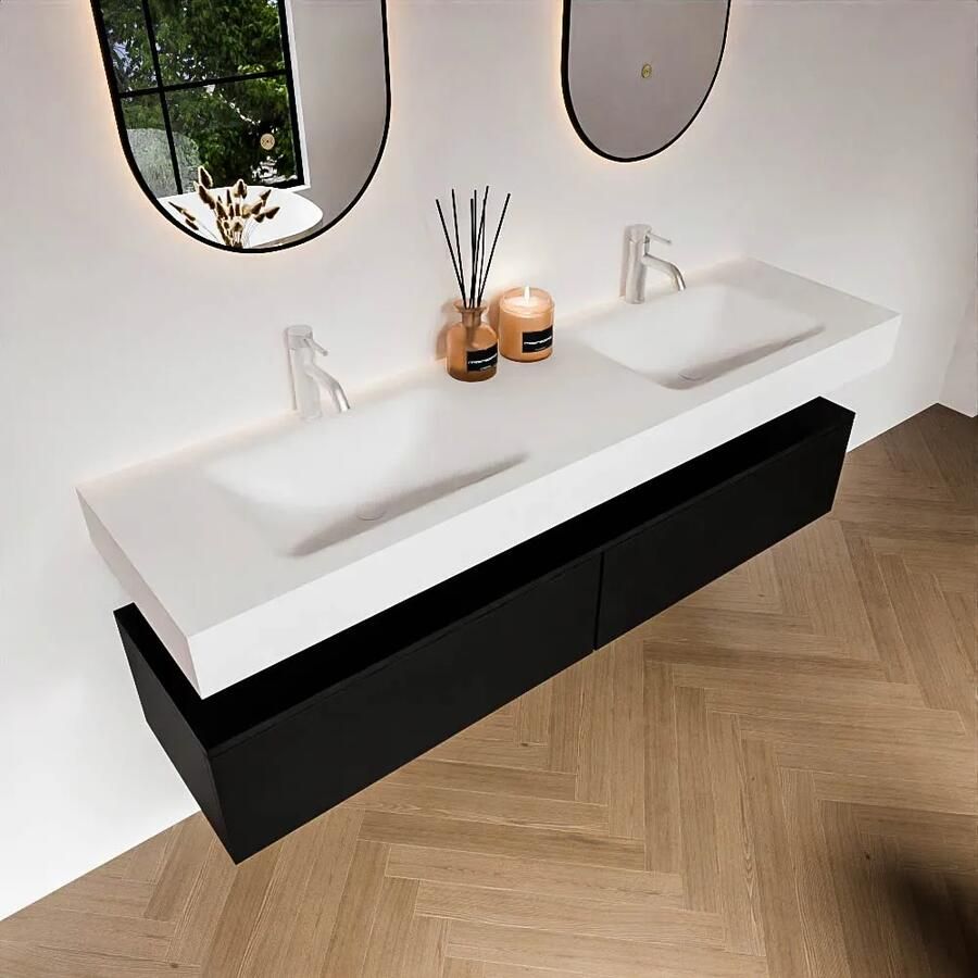 Zaro Alan badmeubel 170cm urban 2 lades met vrijhangende wastafel cloud dubbel 2 kraangaten talc