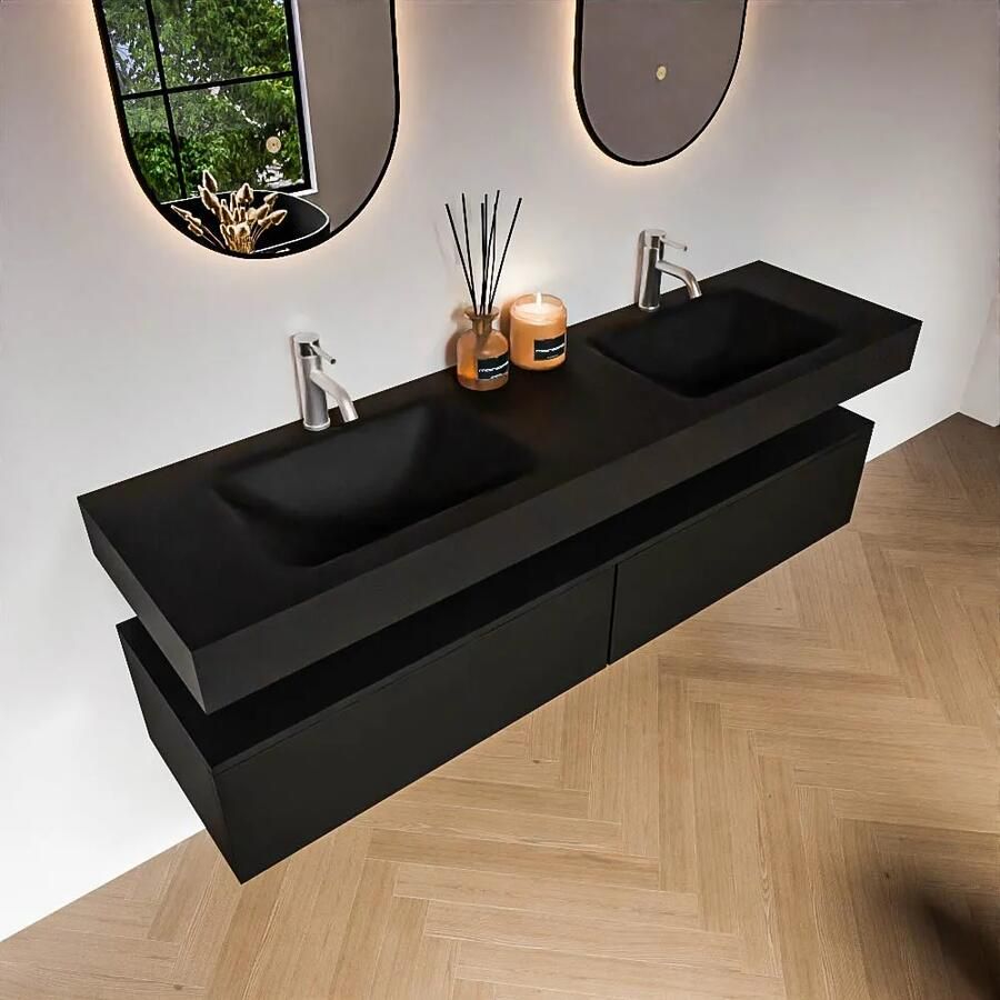 Zaro Alan badmeubel 170cm urban 2 lades met vrijhangende wastafel cloud dubbel 2 kraangaten urban