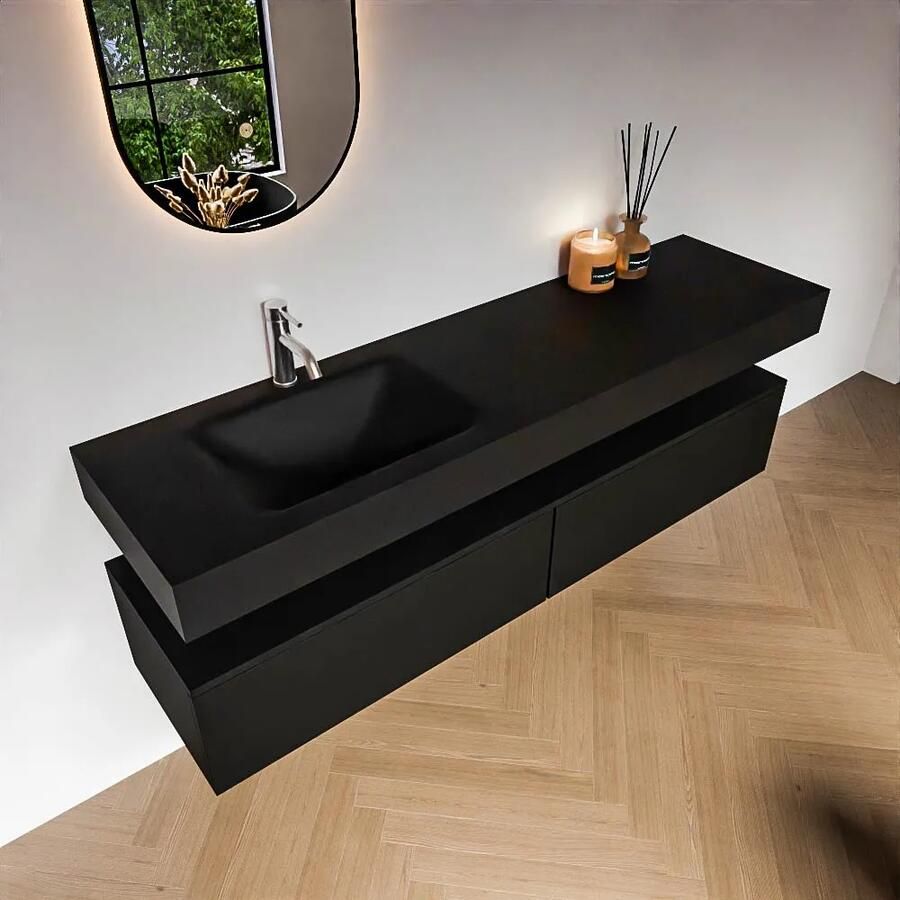 Zaro Alan badmeubel 170cm urban 2 lades met vrijhangende wastafel cloud links 1 kraangat urban