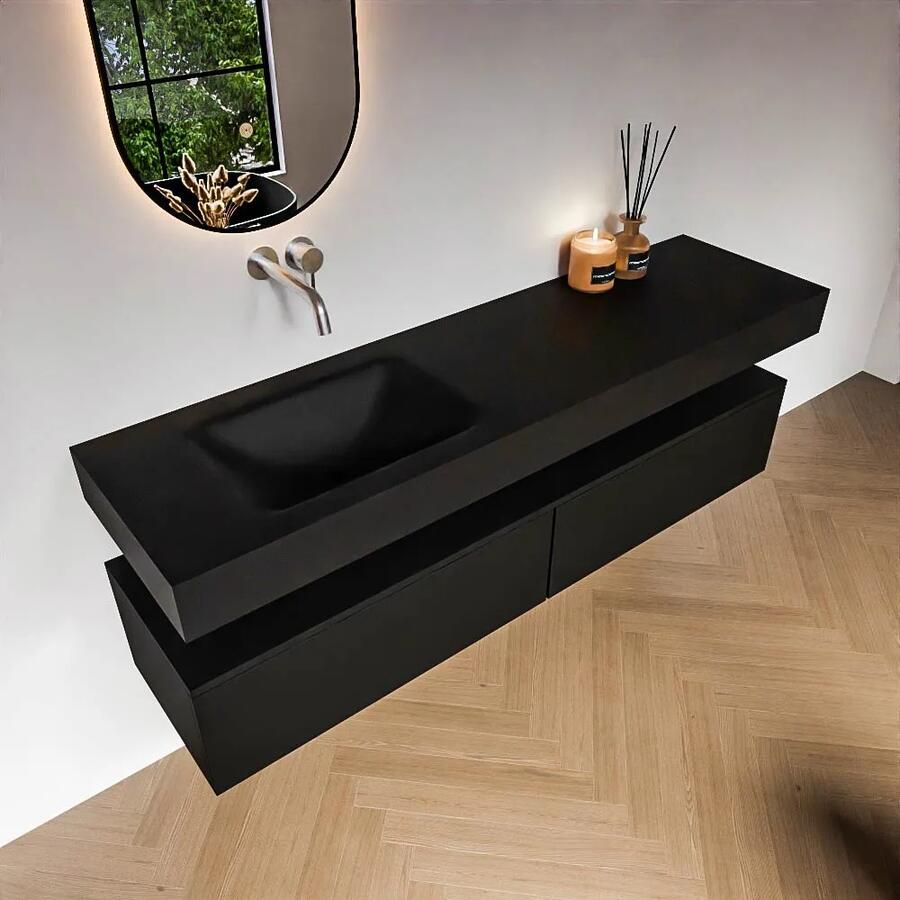 Zaro Alan badmeubel 170cm urban 2 lades met vrijhangende wastafel cloud links zonder kraangat urban