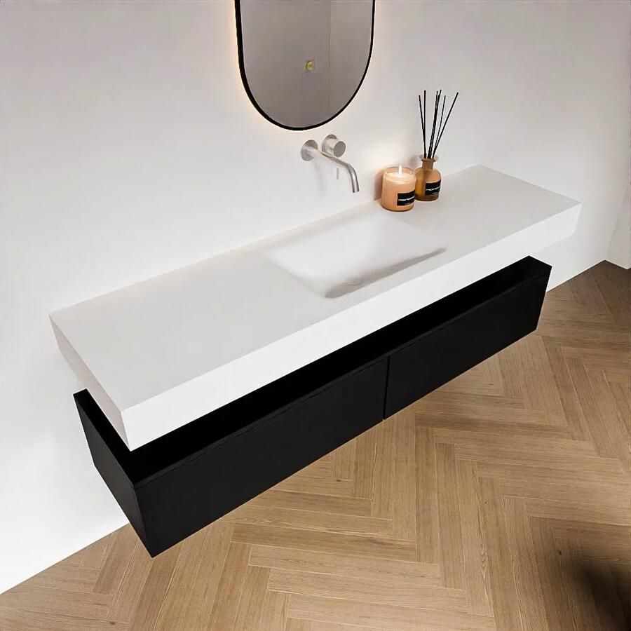 Zaro Alan badmeubel 170cm urban 2 lades met vrijhangende wastafel cloud midden zonder kraangat talc