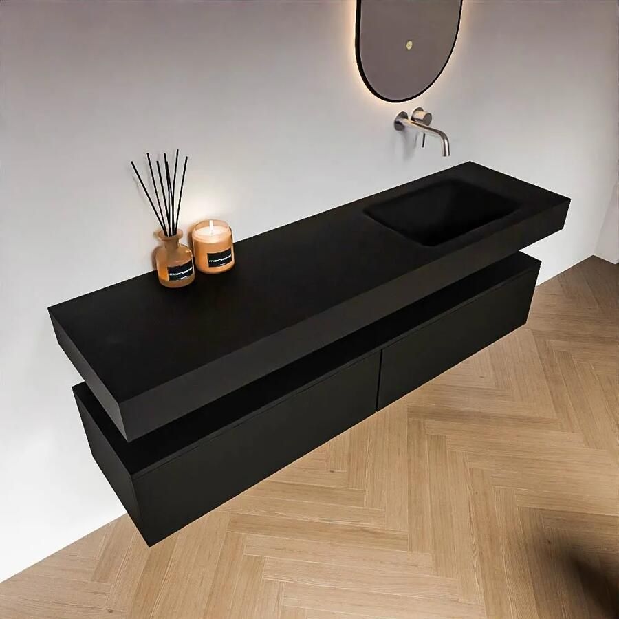 Zaro Alan badmeubel 170cm urban 2 lades met vrijhangende wastafel cloud rechts zonder kraangat urban