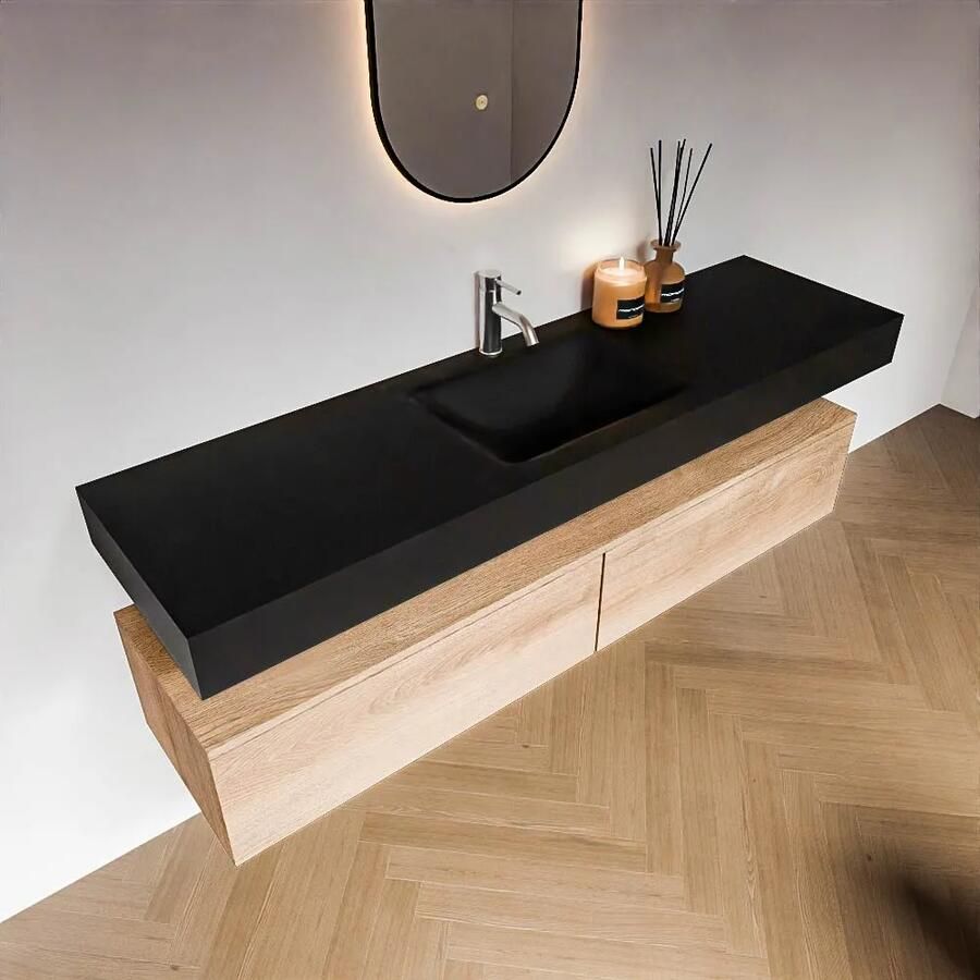 Zaro Alan badmeubel 170cm washed oak 2 lades met vrijhangende wastafel cloud midden 1 kraangat urban