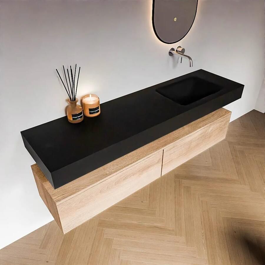 Zaro Alan badmeubel 170cm washed oak 2 lades met vrijhangende wastafel cloud rechts zonder kraangat urban