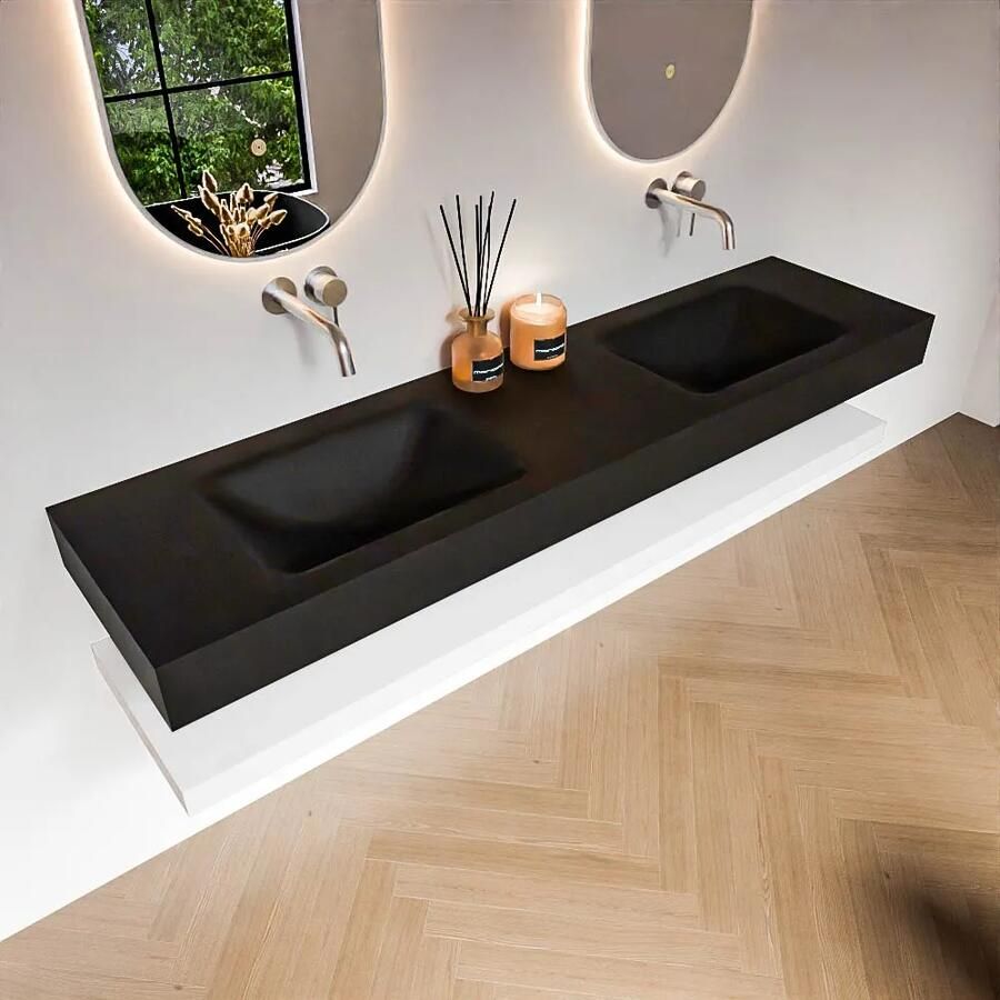 Zaro Alan badmeubel 180cm met planchet talc en vrijhangende wastafel cloud dubbel zonder kraangat urban