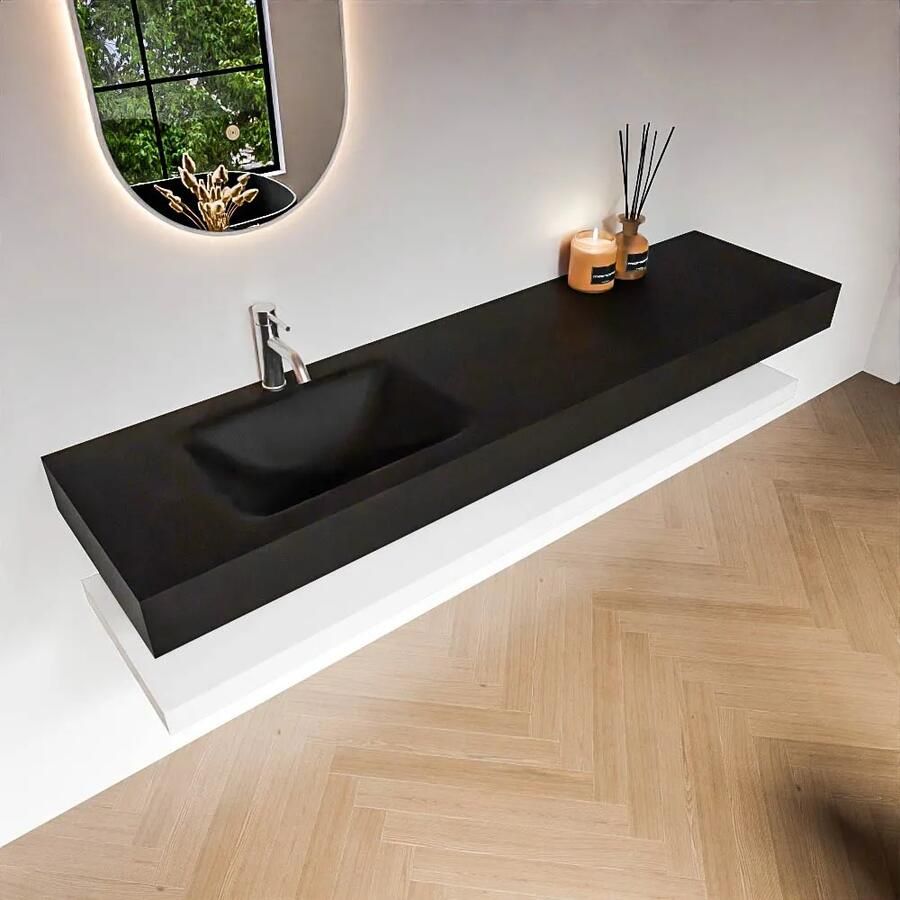 Zaro Alan badmeubel 180cm met planchet talc en vrijhangende wastafel cloud links 1 kraangat urban