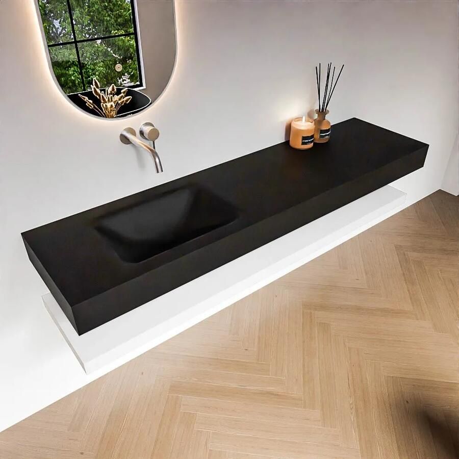 Zaro Alan badmeubel 180cm met planchet talc en vrijhangende wastafel cloud links zonder kraangat urban