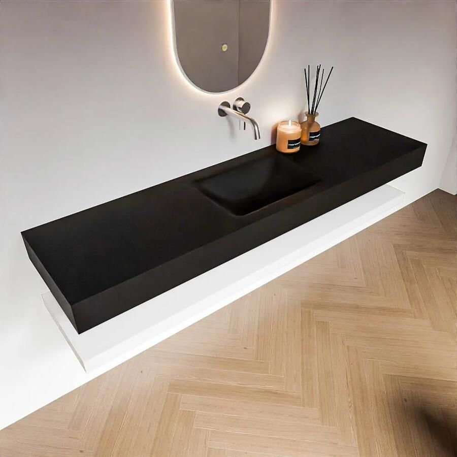 Zaro Alan badmeubel 180cm met planchet talc en vrijhangende wastafel cloud midden zonder kraangat urban