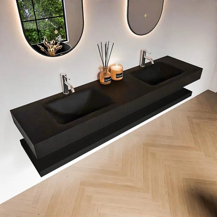 Zaro Alan badmeubel 180cm met planchet urban en vrijhangende wastafel cloud dubbel 2 kraangaten urban