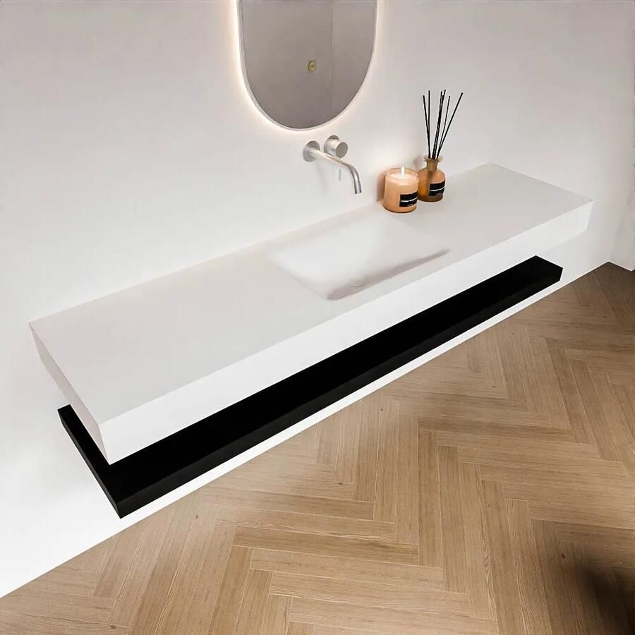 Zaro Alan badmeubel 180cm met planchet urban en vrijhangende wastafel cloud midden zonder kraangat talc