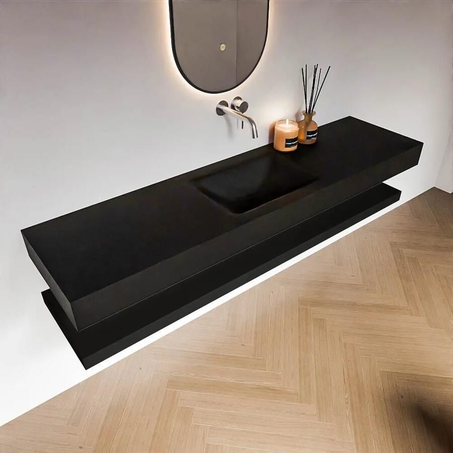 Zaro Alan badmeubel 180cm met planchet urban en vrijhangende wastafel cloud midden zonder kraangat urban