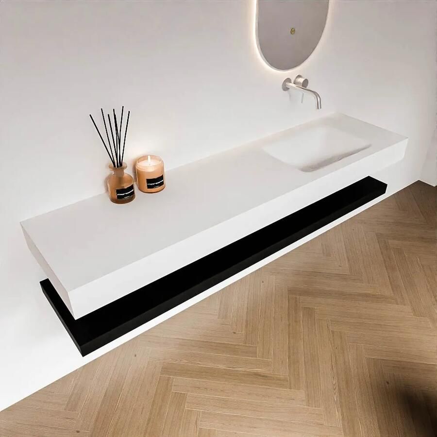 Zaro Alan badmeubel 180cm met planchet urban en vrijhangende wastafel cloud rechts zonder kraangat talc