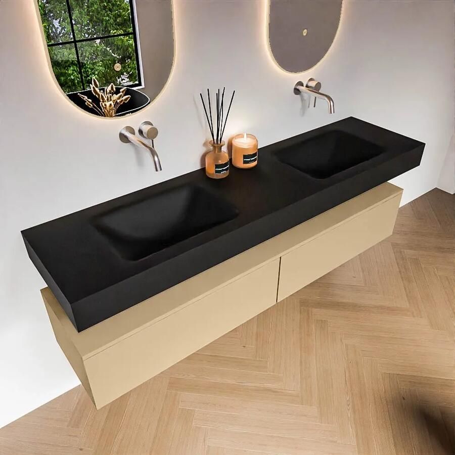 Zaro Alan badmeubel 180cm sand 2 lades met vrijhangende wastafel cloud dubbel zonder kraangat urban