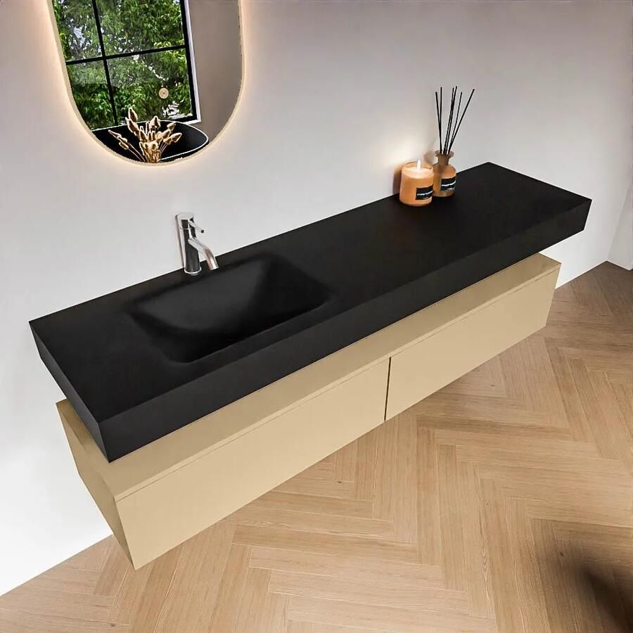 Zaro Alan badmeubel 180cm sand 2 lades met vrijhangende wastafel cloud links 1 kraangat urban