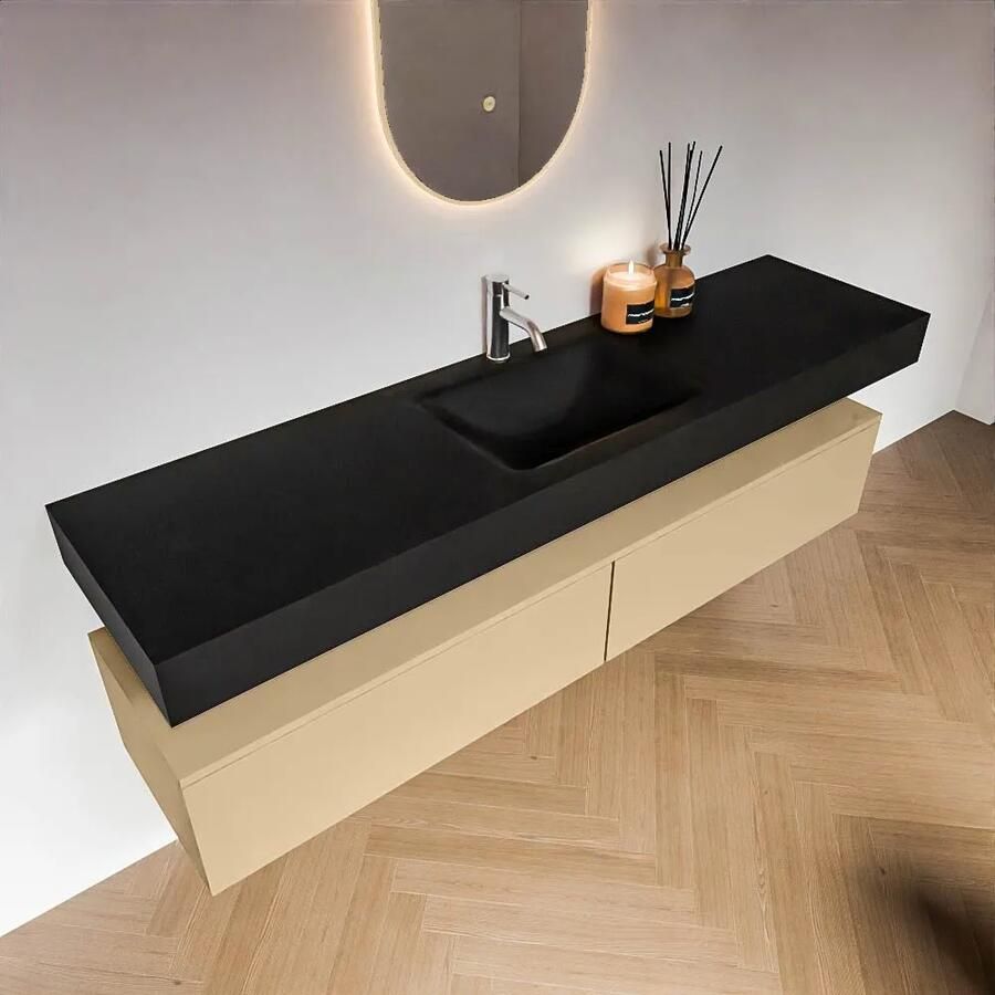 Zaro Alan badmeubel 180cm sand 2 lades met vrijhangende wastafel cloud midden 1 kraangat urban