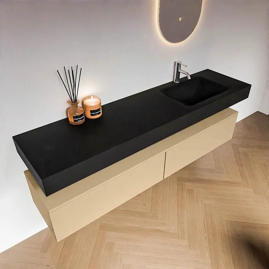 Zaro Alan badmeubel 180cm sand 2 lades met vrijhangende wastafel cloud rechts 1 kraangat urban