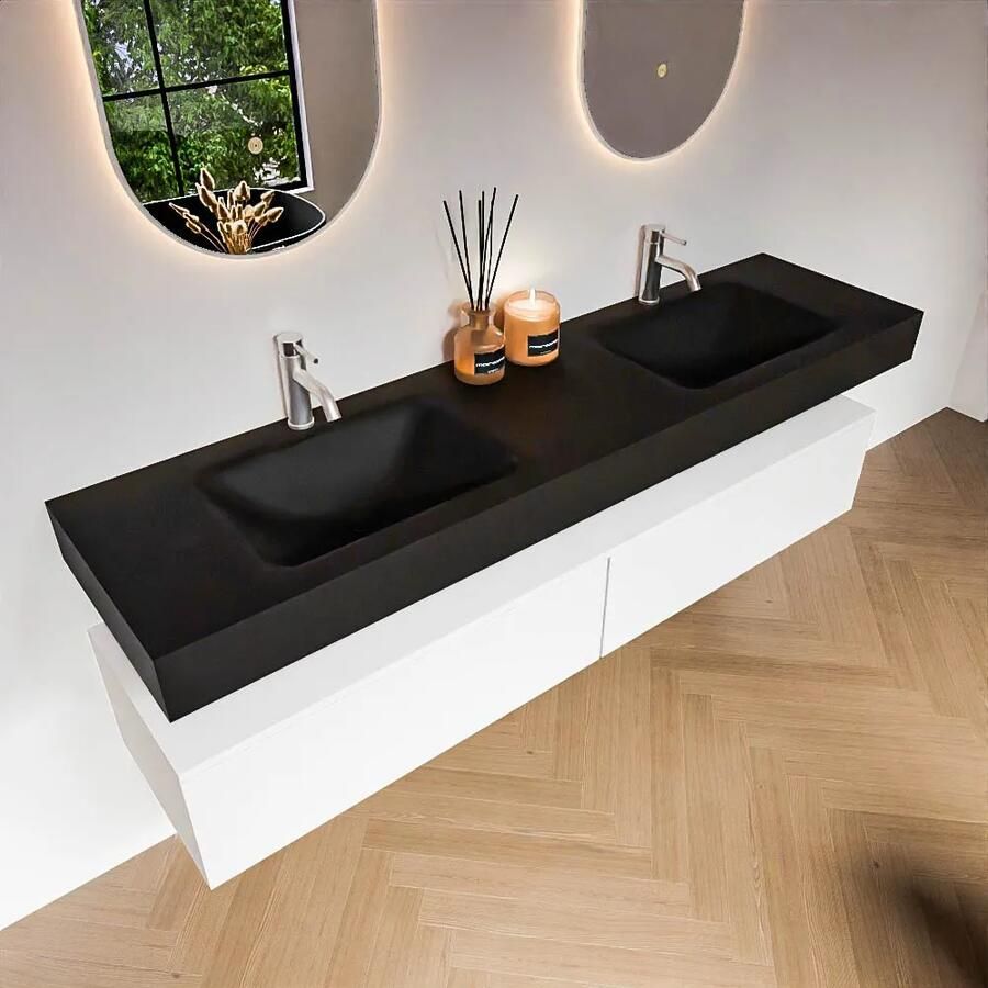 Zaro Alan badmeubel 180cm talc 2 lades met vrijhangende wastafel cloud dubbel 2 kraangaten urban