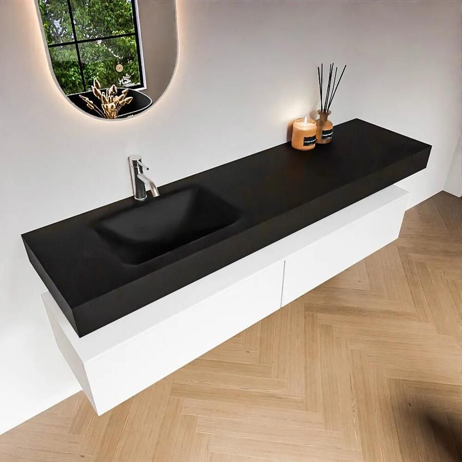 Zaro Alan badmeubel 180cm talc 2 lades met vrijhangende wastafel cloud links 1 kraangat urban