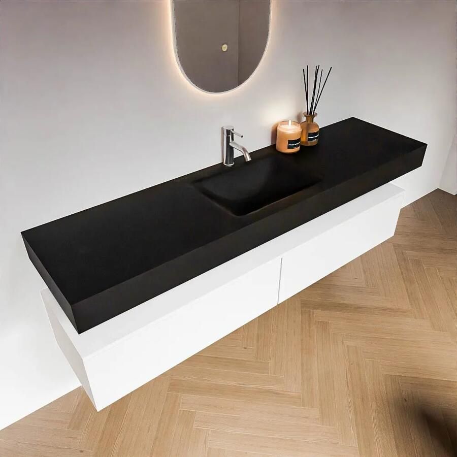 Zaro Alan badmeubel 180cm talc 2 lades met vrijhangende wastafel cloud midden 1 kraangat urban