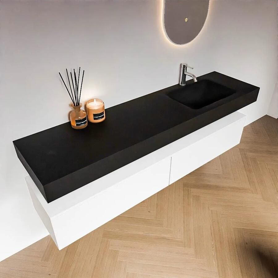 Zaro Alan badmeubel 180cm talc 2 lades met vrijhangende wastafel cloud rechts 1 kraangat urban