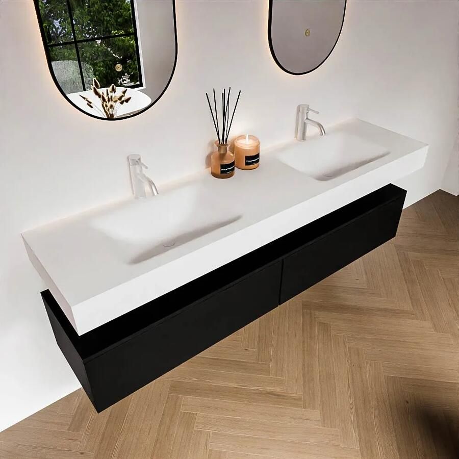 Zaro Alan badmeubel 180cm urban 2 lades met vrijhangende wastafel cloud dubbel 2 kraangaten talc