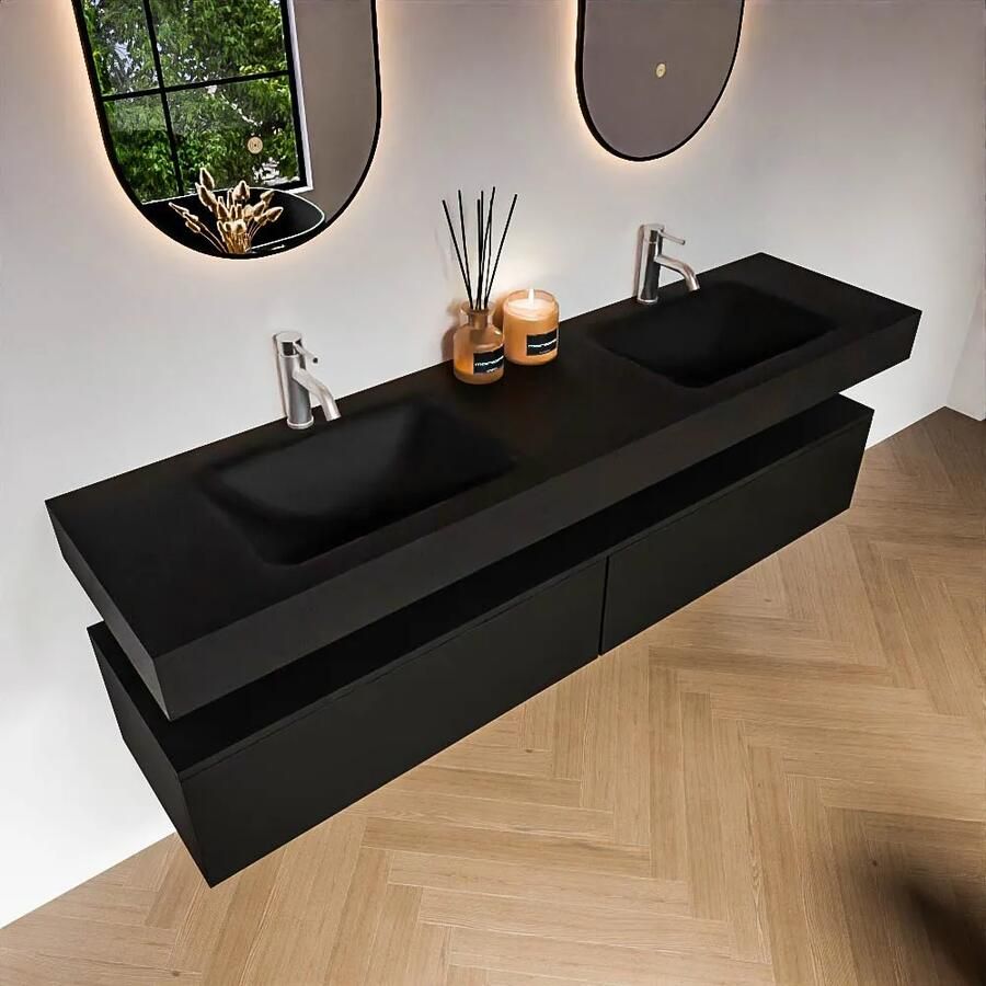 Zaro Alan badmeubel 180cm urban 2 lades met vrijhangende wastafel cloud dubbel 2 kraangaten urban