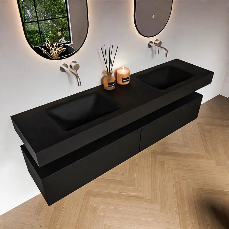 Zaro Alan badmeubel 180cm urban 2 lades met vrijhangende wastafel cloud dubbel zonder kraangat urban