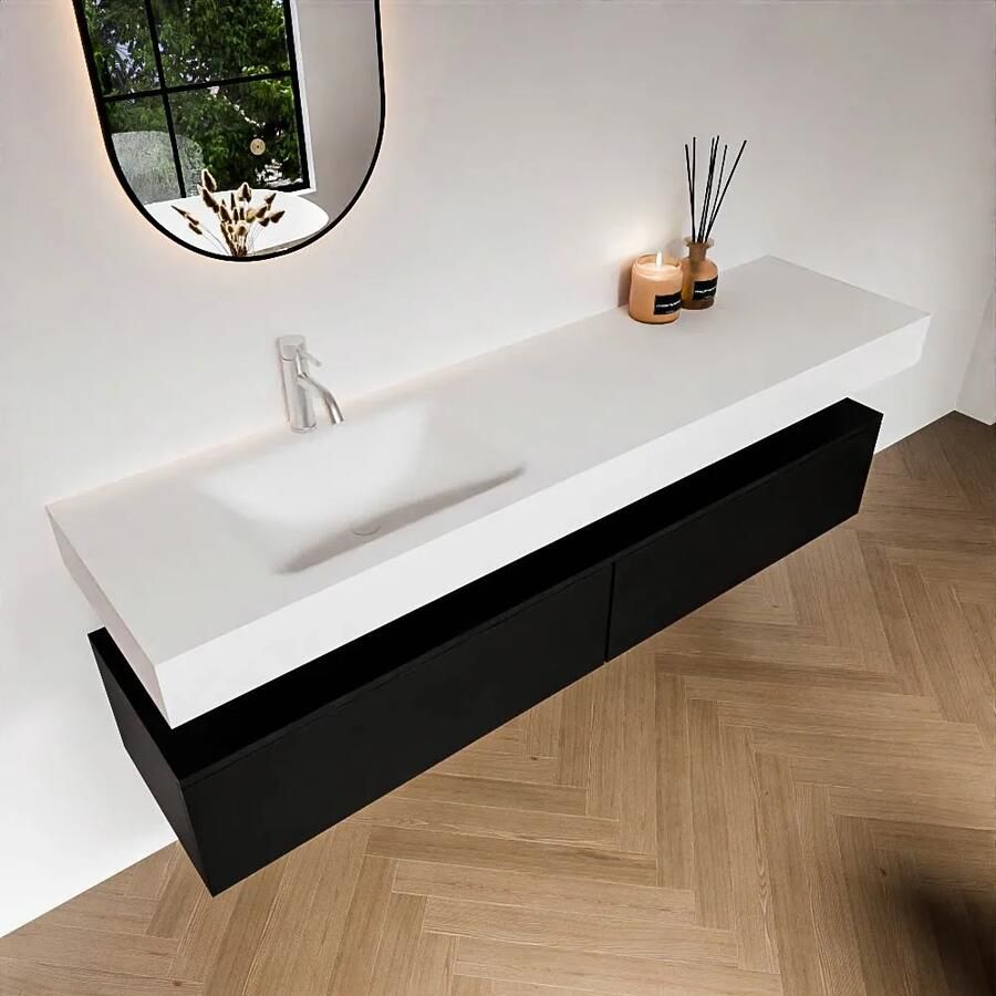 Zaro Alan badmeubel 180cm urban 2 lades met vrijhangende wastafel cloud links 1 kraangat talc