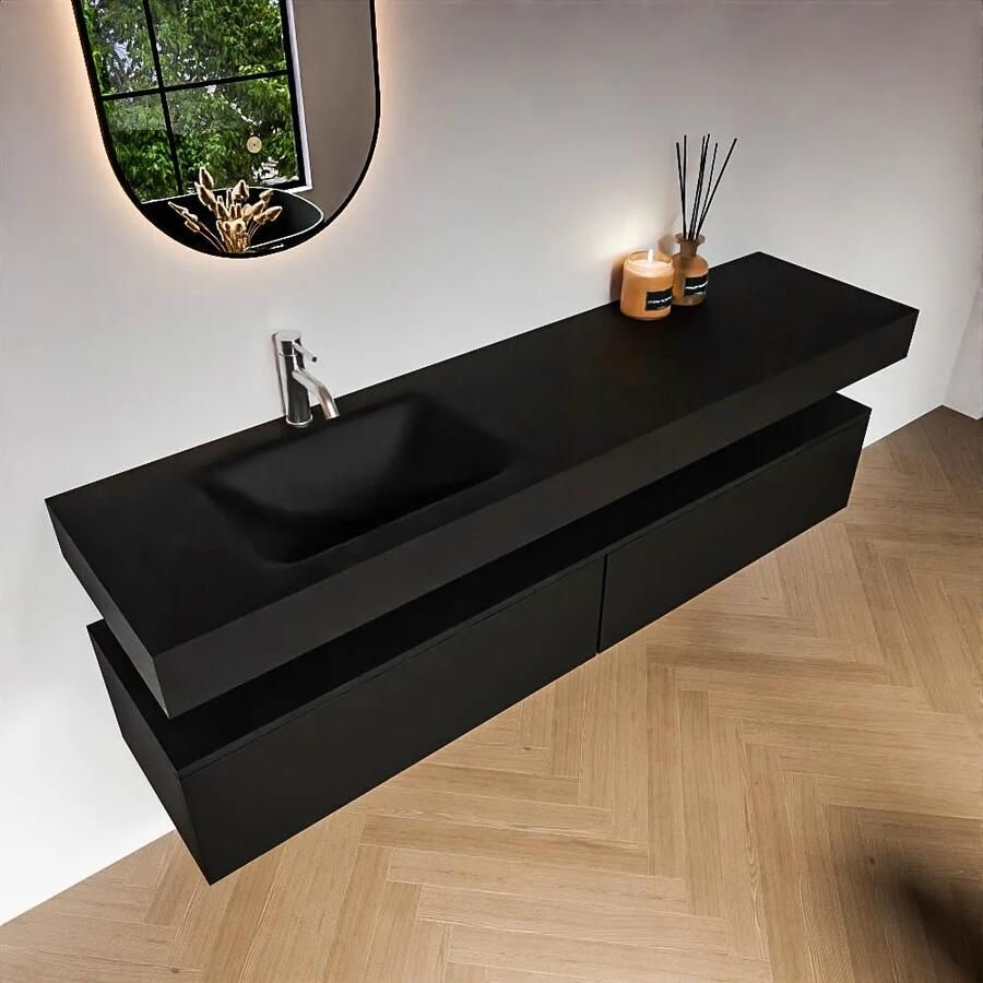 Zaro Alan badmeubel 180cm urban 2 lades met vrijhangende wastafel cloud links 1 kraangat urban