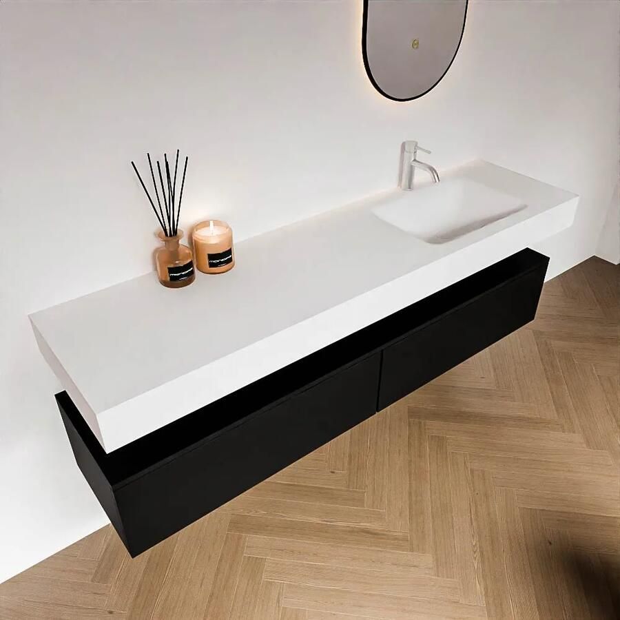 Zaro Alan badmeubel 180cm urban 2 lades met vrijhangende wastafel cloud rechts 1 kraangat talc