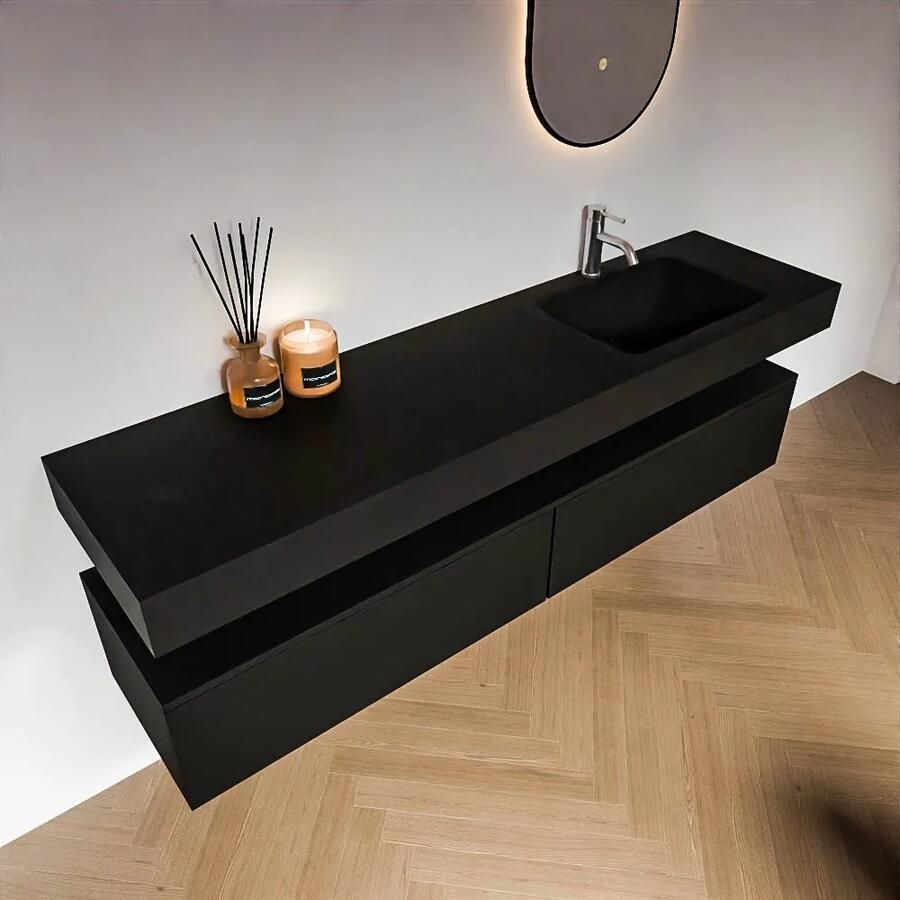 Zaro Alan badmeubel 180cm urban 2 lades met vrijhangende wastafel cloud rechts 1 kraangat urban