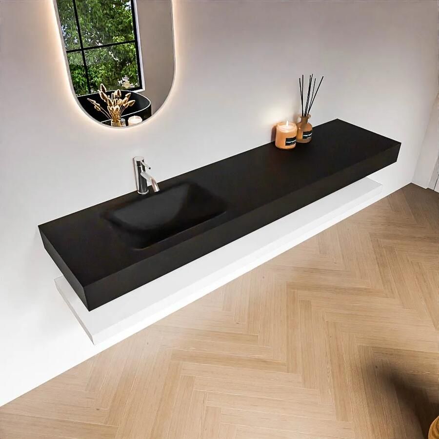 Zaro Alan badmeubel 190cm met planchet talc en vrijhangende wastafel cloud links 1 kraangat urban