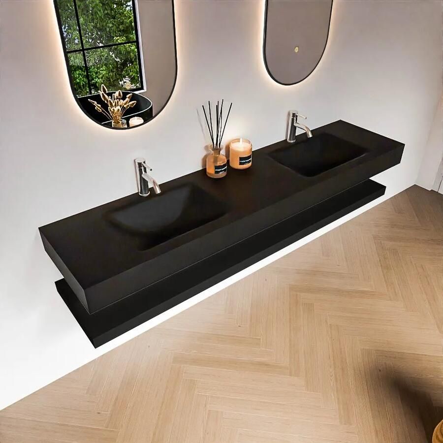 Zaro Alan badmeubel 190cm met planchet urban en vrijhangende wastafel cloud dubbel 2 kraangaten urban