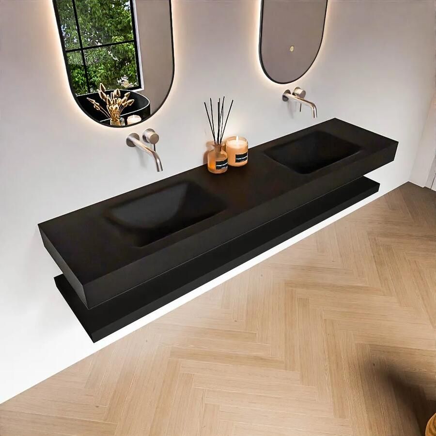 Zaro Alan badmeubel 190cm met planchet urban en vrijhangende wastafel cloud dubbel zonder kraangat urban