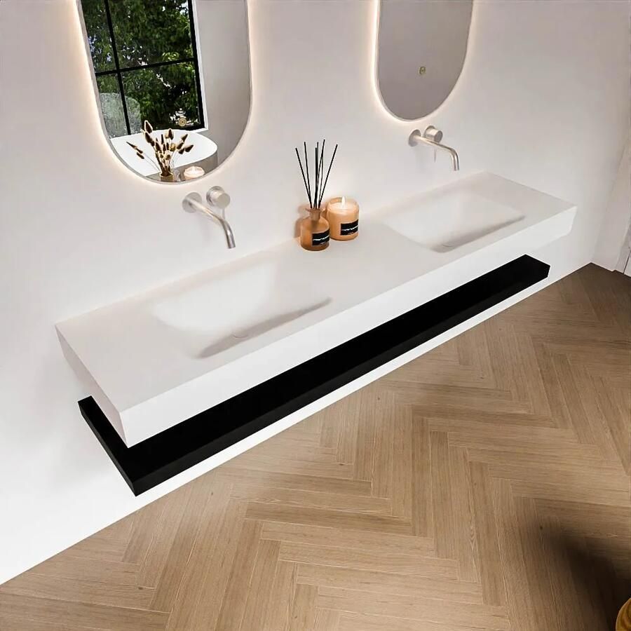 Zaro Alan badmeubel 190cm met planchet urban en vrijhangende wastafel cloud dubbel zonder kraangat talc