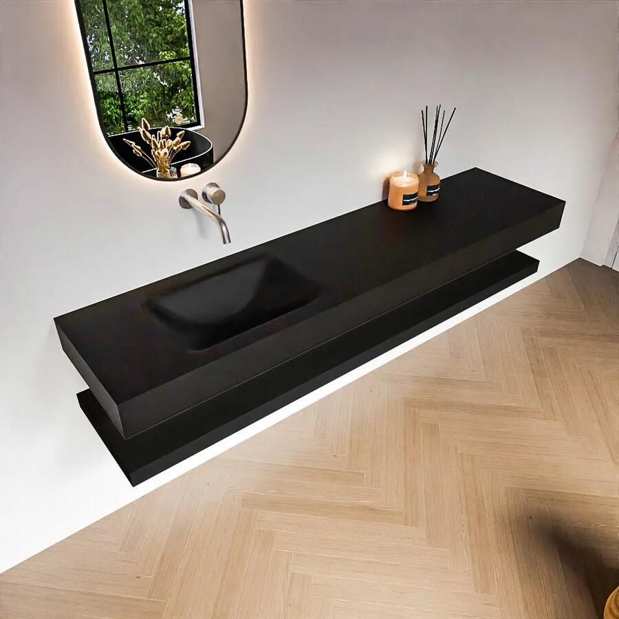 Zaro Alan badmeubel 190cm met planchet urban en vrijhangende wastafel cloud links zonder kraangat urban