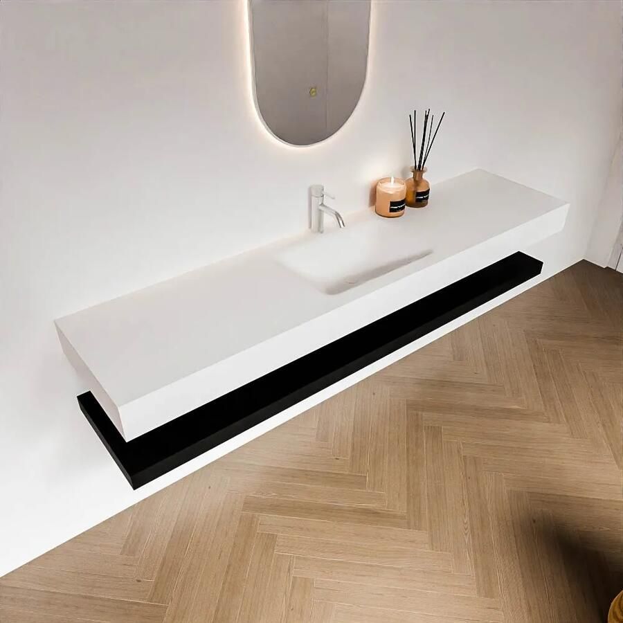 Zaro Alan badmeubel 190cm met planchet urban en vrijhangende wastafel cloud midden 1 kraangat talc