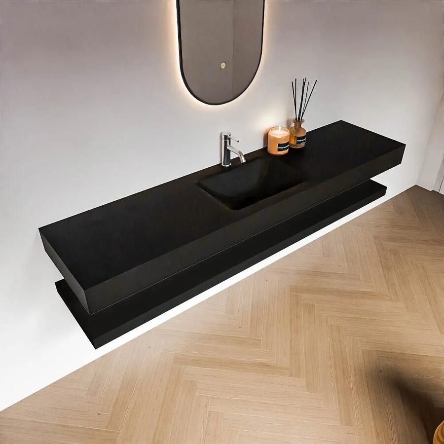 Zaro Alan badmeubel 190cm met planchet urban en vrijhangende wastafel cloud midden 1 kraangat urban