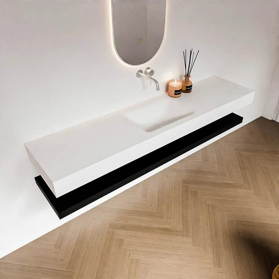 Zaro Alan badmeubel 190cm met planchet urban en vrijhangende wastafel cloud midden zonder kraangat talc