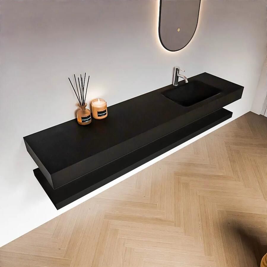 Zaro Alan badmeubel 190cm met planchet urban en vrijhangende wastafel cloud rechts 1 kraangat urban