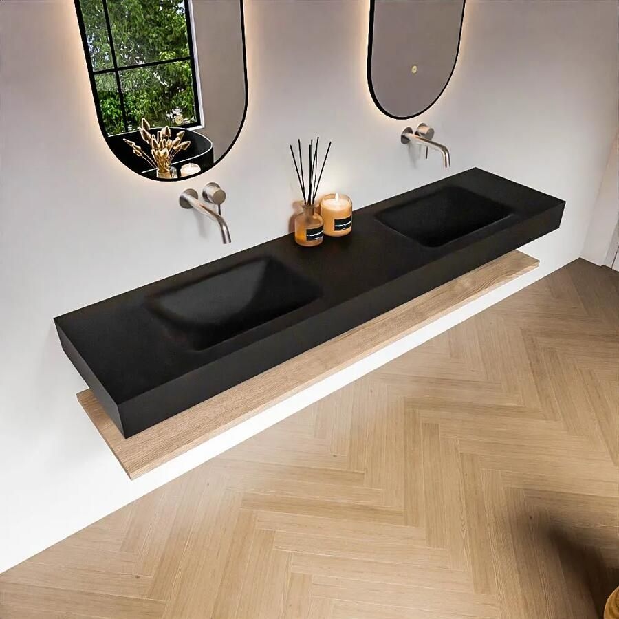 Zaro Alan badmeubel 190cm met planchet washed oak en vrijhangende wastafel cloud dubbel zonder kraangat urban