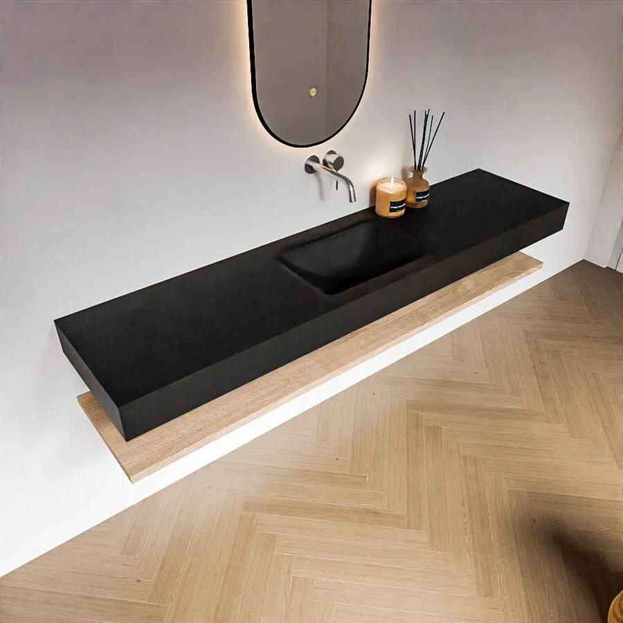 Zaro Alan badmeubel 190cm met planchet washed oak en vrijhangende wastafel cloud midden zonder kraangat urban