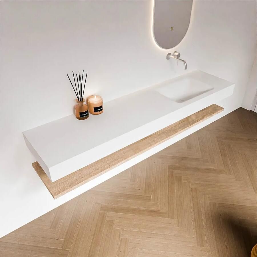 Zaro Alan badmeubel 190cm met planchet washed oak en vrijhangende wastafel cloud rechts zonder kraangat talc