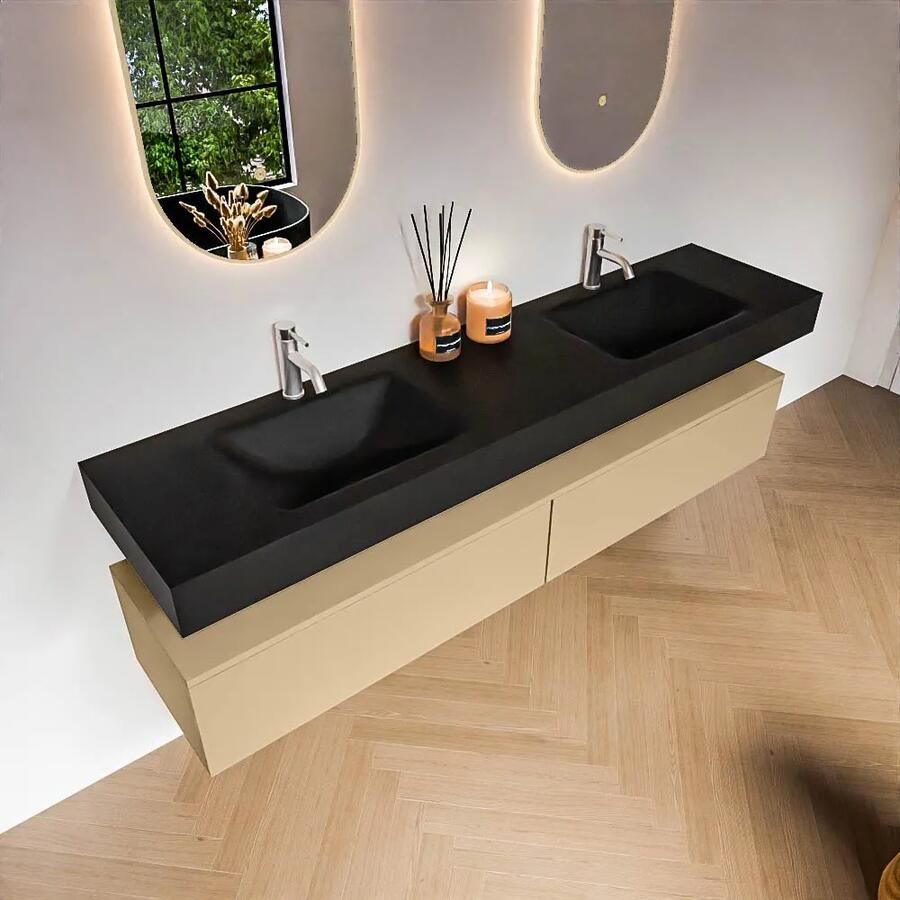 Zaro Alan badmeubel 190cm sand 2 lades met vrijhangende wastafel cloud dubbel 2 kraangaten urban