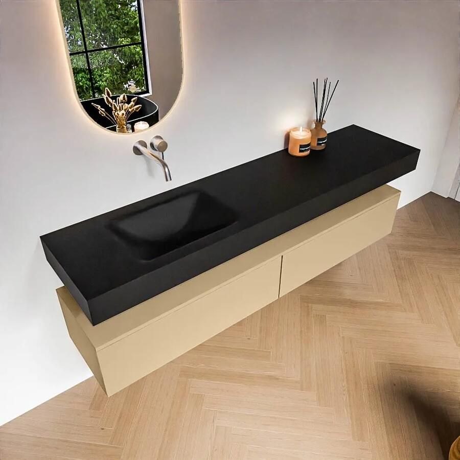 Zaro Alan badmeubel 190cm sand 2 lades met vrijhangende wastafel cloud links zonder kraangat urban