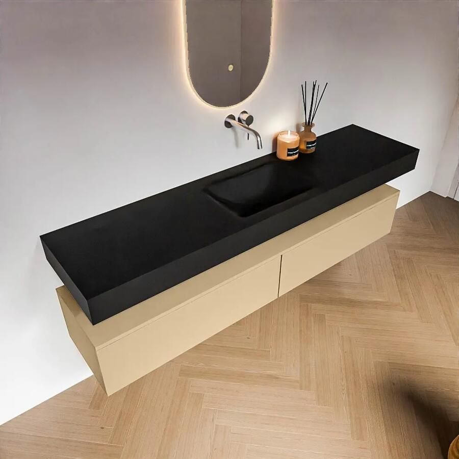 Zaro Alan badmeubel 190cm sand 2 lades met vrijhangende wastafel cloud midden zonder kraangat urban